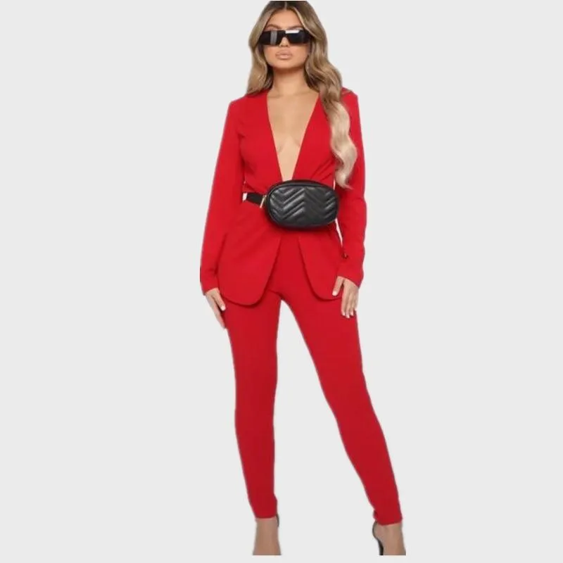 Kvinnors tvåbitar byxor Red Casual Women Suits Business Pants Office Formal Ladies Work Wear Blazer Outfit Pantsuit Custom Madewomens