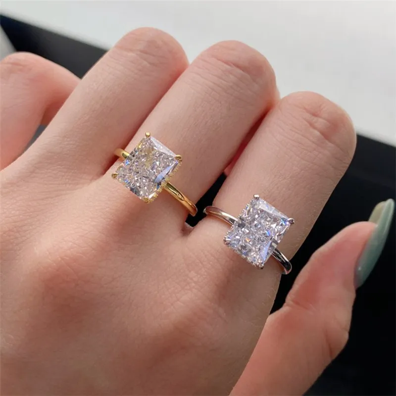 925 STERLING Silver Luxurious Jewelry Rings 8a Snowflake Zirconia Diseñador Anillo de diseñador para mujer Princess Square Wedding Anillo de diamantes con caja de regalo Tamaño 5-9