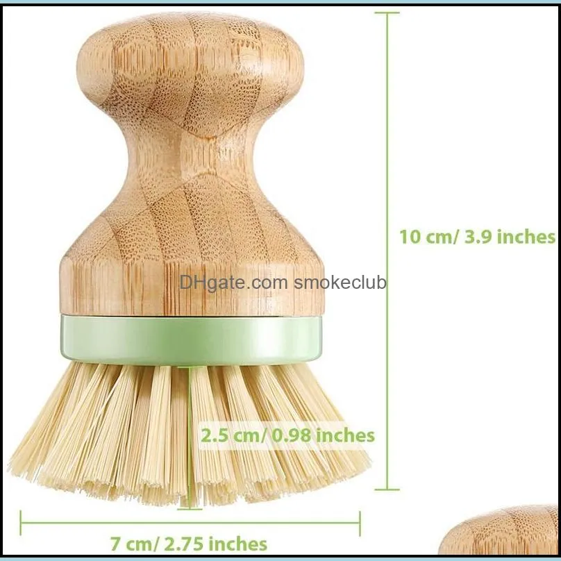 NEWBamboo Wood Round Mini Palm Scrub Brush Stiff Bristles Wet Cleaning Wash Dishes Pots Pans Vegetables CG001