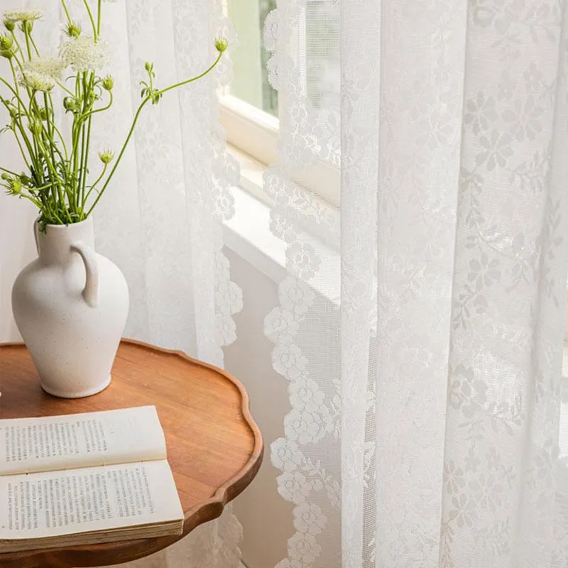 Gardin draperier koreanska vita spetsar tyll för vardagsrum sovrum lyx blommor voile ren gardiner fönster kök persienner hem dekorera