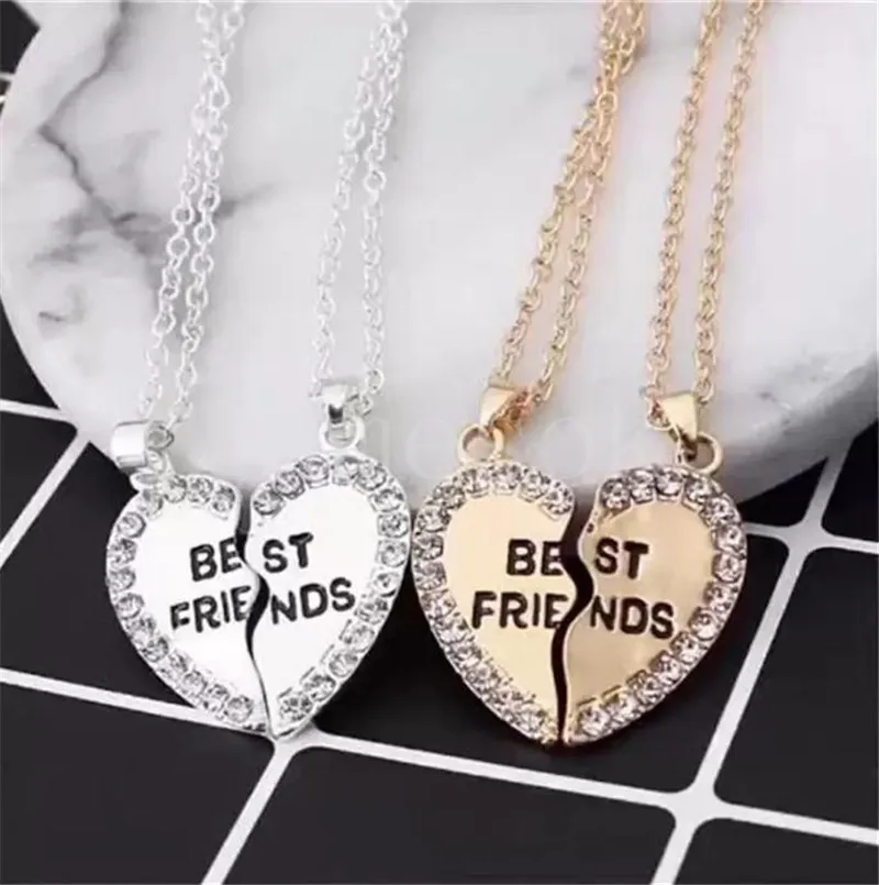 Vänner Två Halves Heart Pendant Jewelry Gold/Silver Fashion Symbol of Friendship Presents for Friend Party Decoration De335