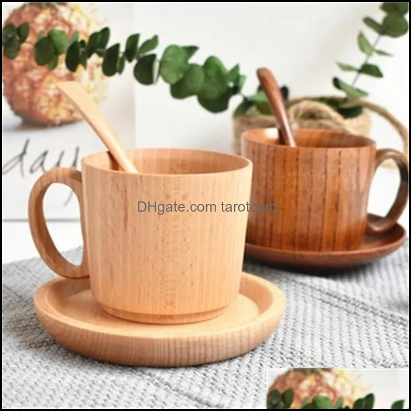 Cups & Saucers Coffee Tea Cup Mug Beer Watter Bottle Spoons Beech Wood Solid Wooden Plate With Handle