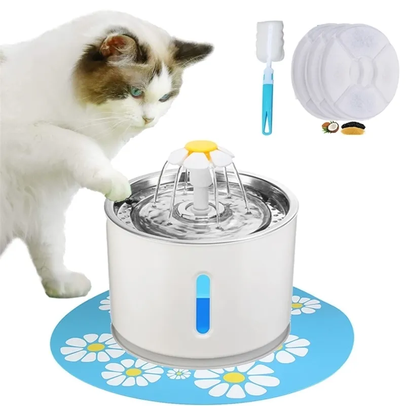 Automatyczny podajnik psa Cat Water Fountain Indoor USB LED 2.4L Ultra Cicha Dozownik Picia Pet Puppy Fountains Bowls 220323