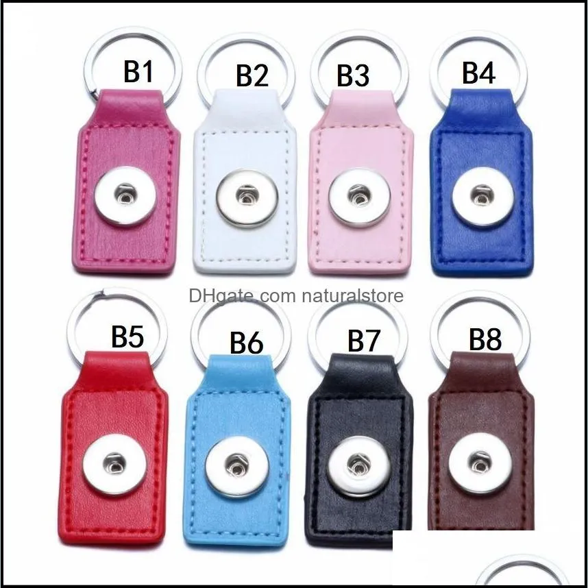 2 Styles PU Leather Snap Button Key Rings chain Snap Keychains fit DIY 18MM Snap Jewelry