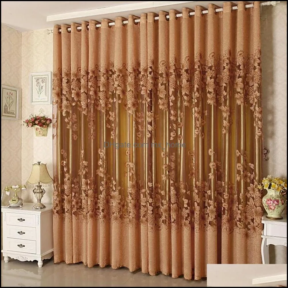 Fashion Floral Tulle Door Window Curtain Drape Sheer Home Decorative Curtains Home Decor Curtain For Living room