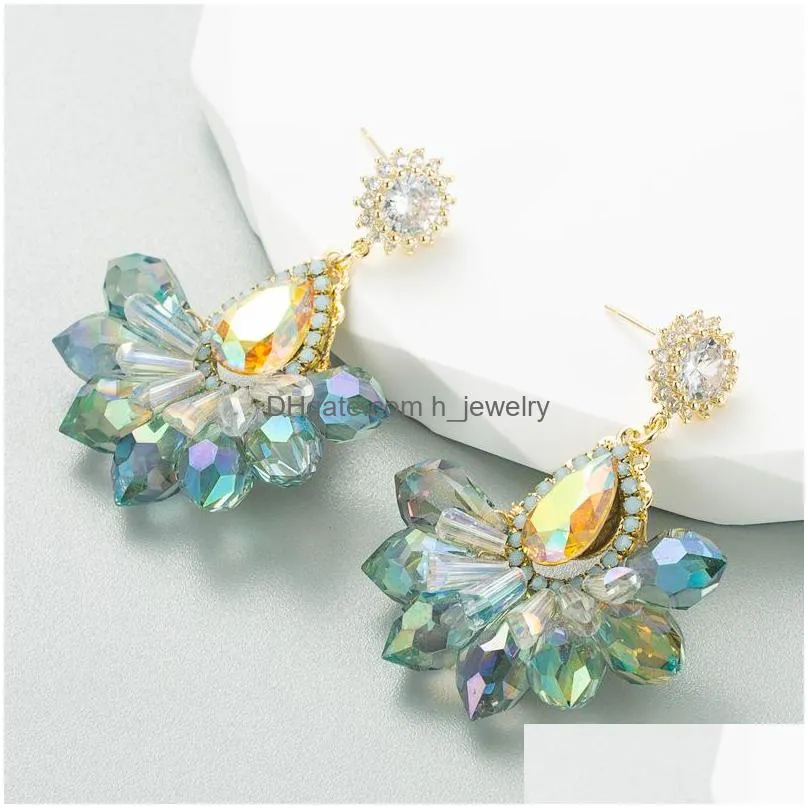 fashion jewelry s925 post light luxury baroque crystal earrings geometric flower dangle rhinestone stud earrings