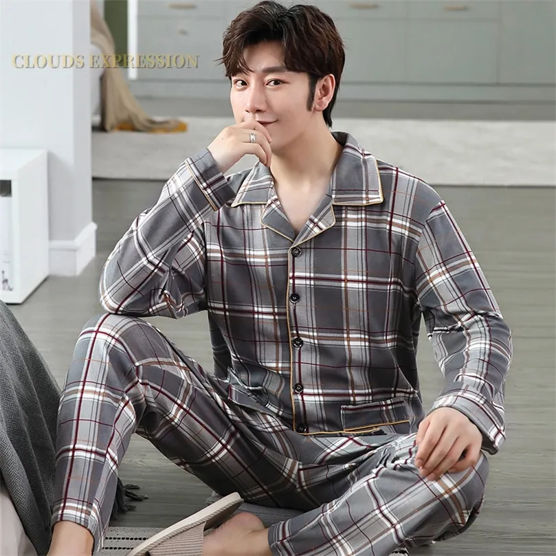 Spring Autumn Sticked Cotton Cartoon Men's Pyjamas Striped Pyjamas Set Casual Male Sleepwear Pyjamak Night Pijamas 3xl Homewear 220511