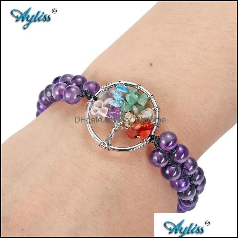 Ayliss 7 Chakra Bracelets for Women Men Natural Healing Crystals Stones Tree of Life Jewelry