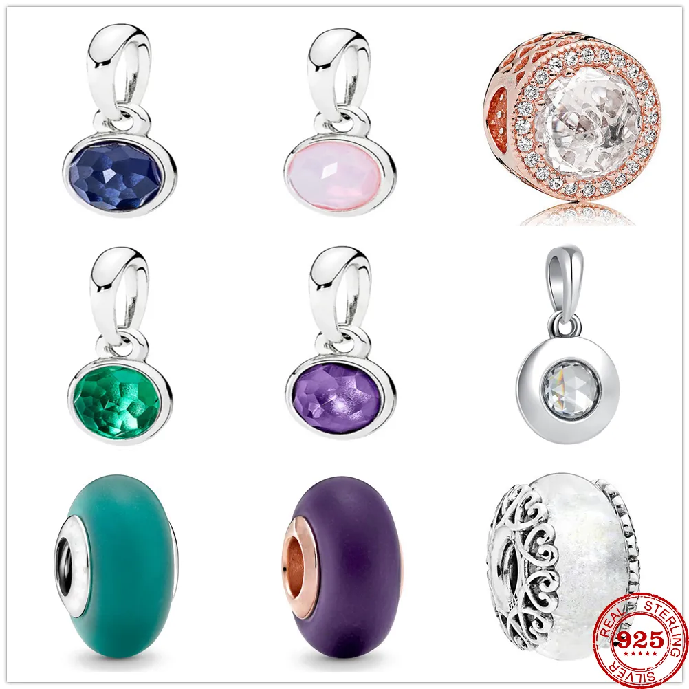 925 STERLING Gümüş Dangle Charm Yeni Mat Mor Yeşil Beyaz Murano Cam Boncuklar Boncuk Pandora Takılar Bilezik Diy Takı Aksesuarları