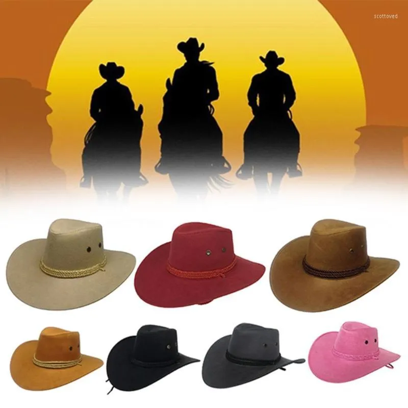 Berets Men Summer Travel Sun Visor Wide Brim Casual Horse Riding Western Cowboy Hat Cap HatBerets