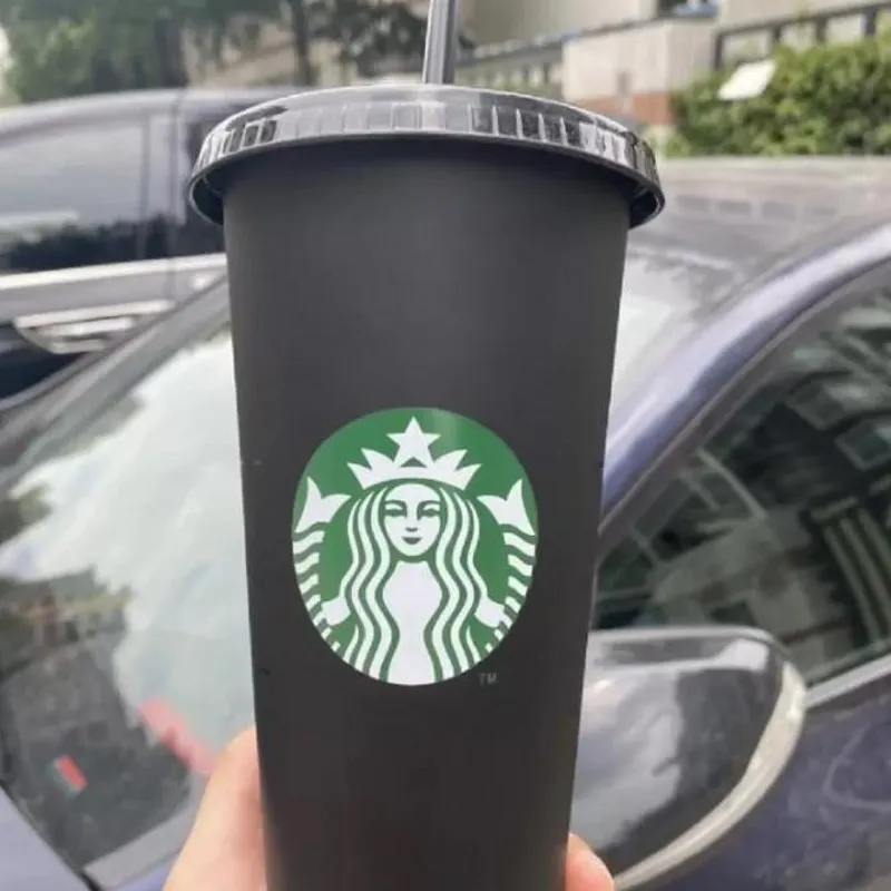 Starbucks 24oz/710ml Plastic Mugs Tumbler Mermaid Goddess Reusable Clear Drinking Flat Bottom Pillar Shape Lid Straw Cups mug 615 E3