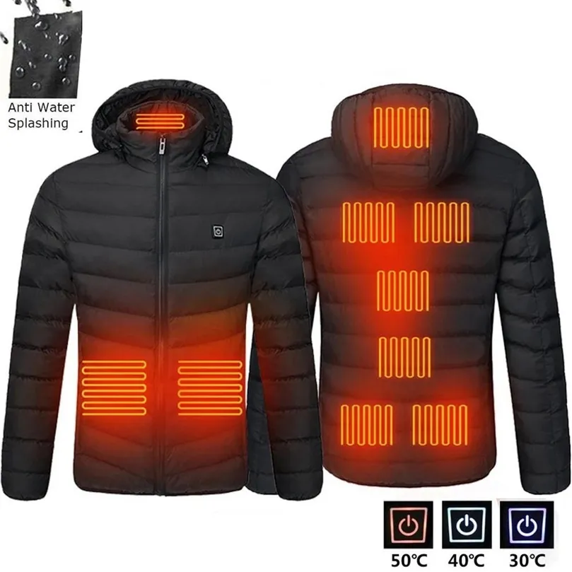 男性 9 エリア加熱されたジャケット USB 冬の屋外電熱ジャケット暖かい芽サーマルコート服加熱可能な綿のジャケット 220813