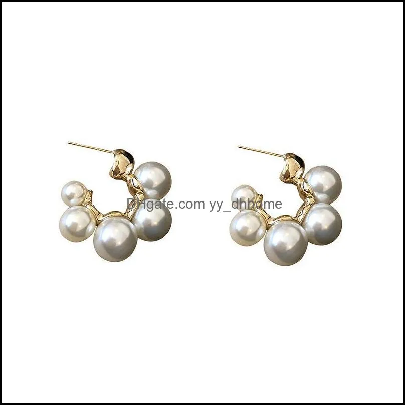 hoop & huggie elegant celebrity metal inlaid pearl earrings for woman fashion jewelry wedding party girl`s