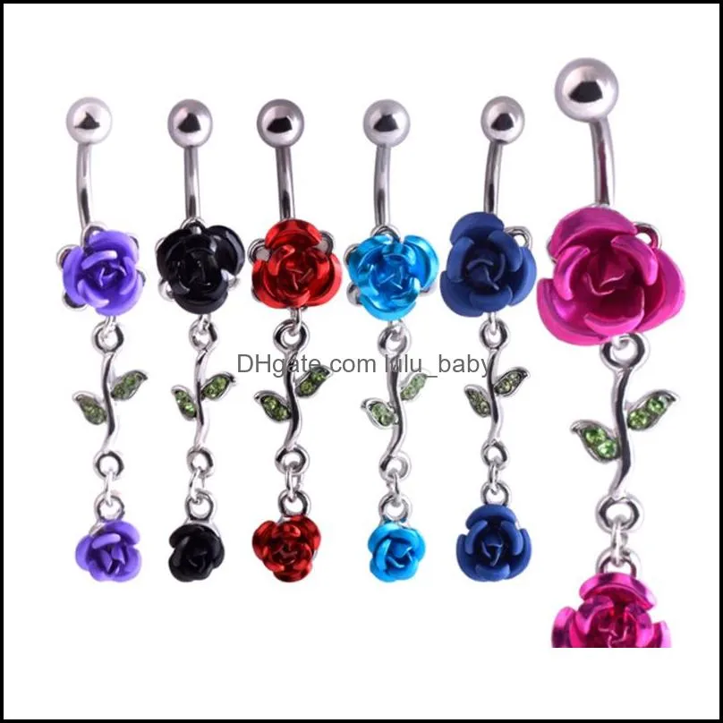 14g double rose belly button ring surgical steel navel piercing body jewelry dangle flower barbell