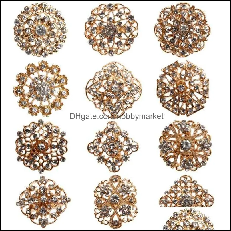 Pinki broszki biżuteria 24pcs czyste kryształowe kryształki kobiety ślubne złotą broszkę piny do DIY Wedding Bouquet Dostawa 2021 Ornkq