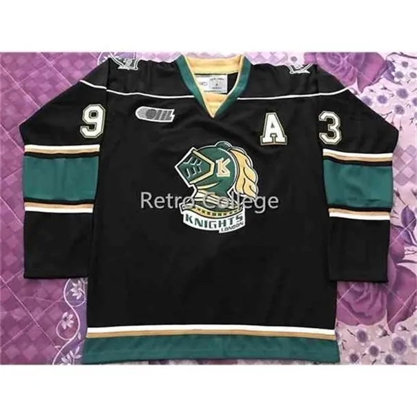 C26 NIK1 London Knights # 93 Mitch Marner Green White Black Hockey Jersey Borduurwerk gestikt Pas elk nummer en Naam Jerseys aan