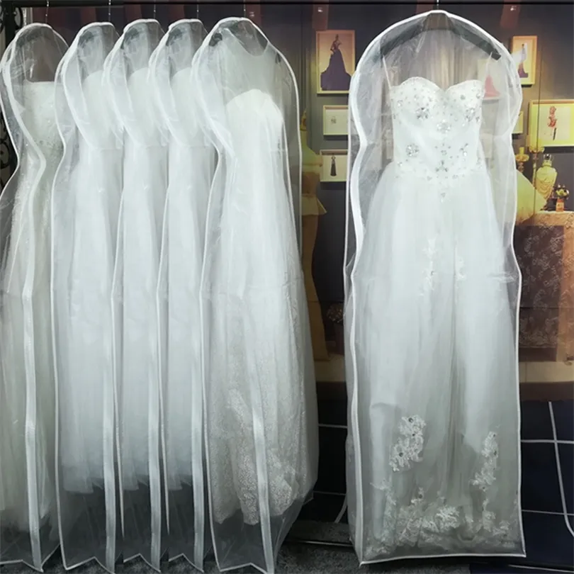 Double-sided Transparent Tulle/Voile Wedding Bridal Dress Dust Cover with Side-zipper for Home Wardrobe Gown Storage Bag JD014 220427