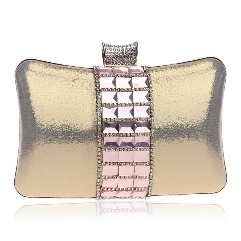 Evening Bags Simple Design Metal Diamonds Black/Gold/Silver Chain Shoulder Day Clutches Purse Bag YM1024Evening