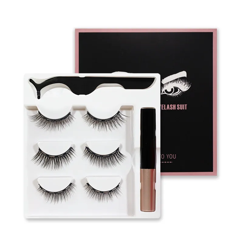 New Arrival Grube Naturalne Magnetyczne Fałszywe Rzęsy Soft Vivid Wielokrotnego użytku Ręcznie Made Five Magnesy Fałszywe Laszy Eyelash Exensions z Płynnym Pęserzem Eyeliner