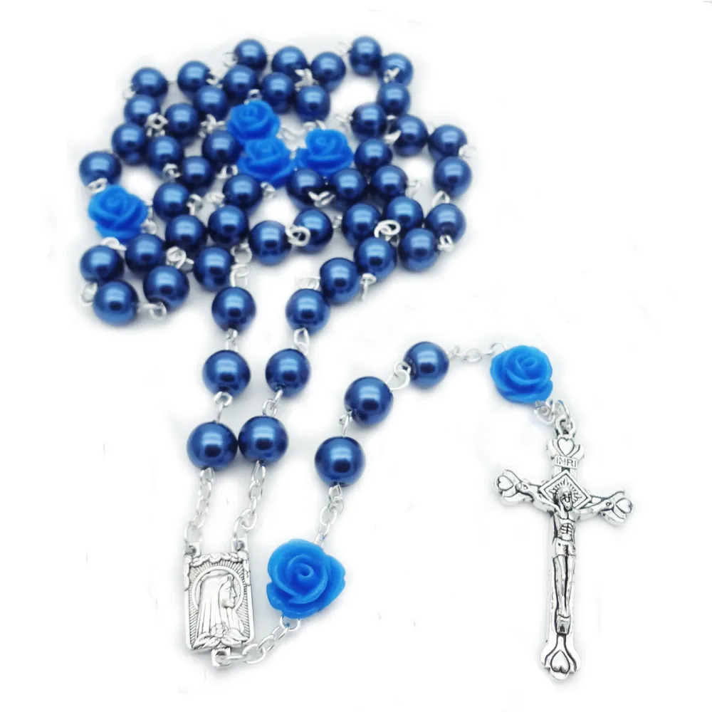 6mm Rosary Pearl Rosary Necklace Cross Christ Catholic Jewelry