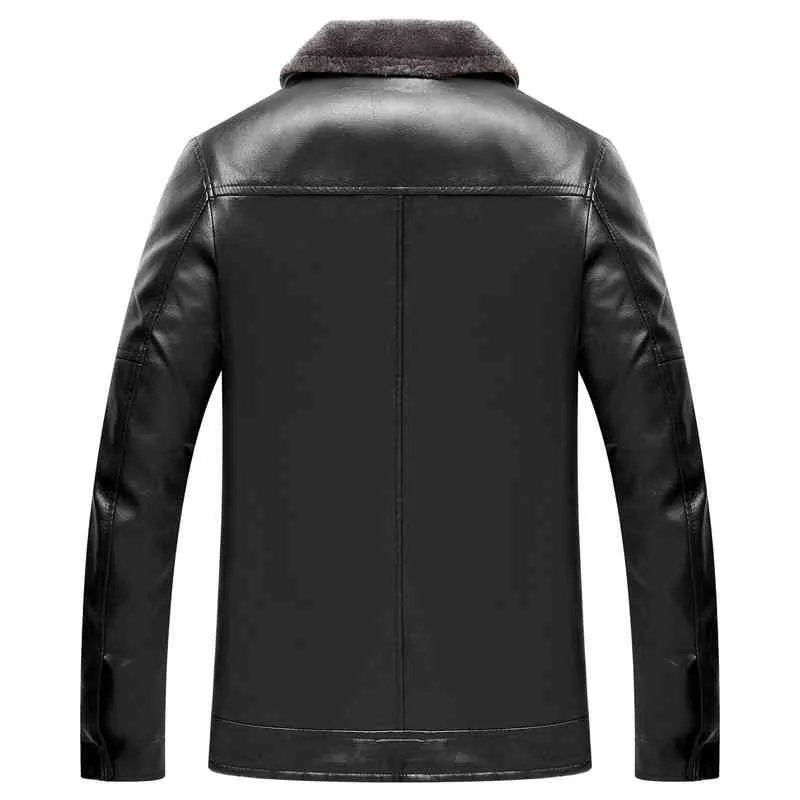 Casual Warm Men Winter Jacket Male Faux Leather Pu Leather Jacket Brown Fluffy Jacket Plus Size 5xl 6xl Fausse Fourrure Epaisse Coupe Vent L220725