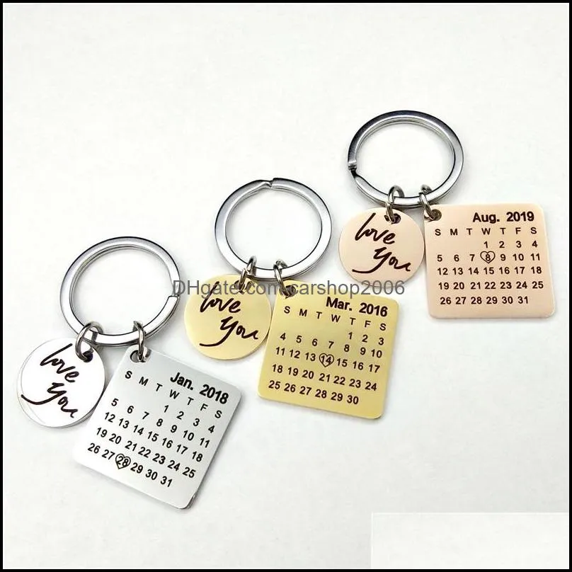 Personalized Calendar Keychain Hand Carved Calendar Highlighted With Heart Date Keyring Stainless Steel Valentine`s Day Gift 3013 Q2