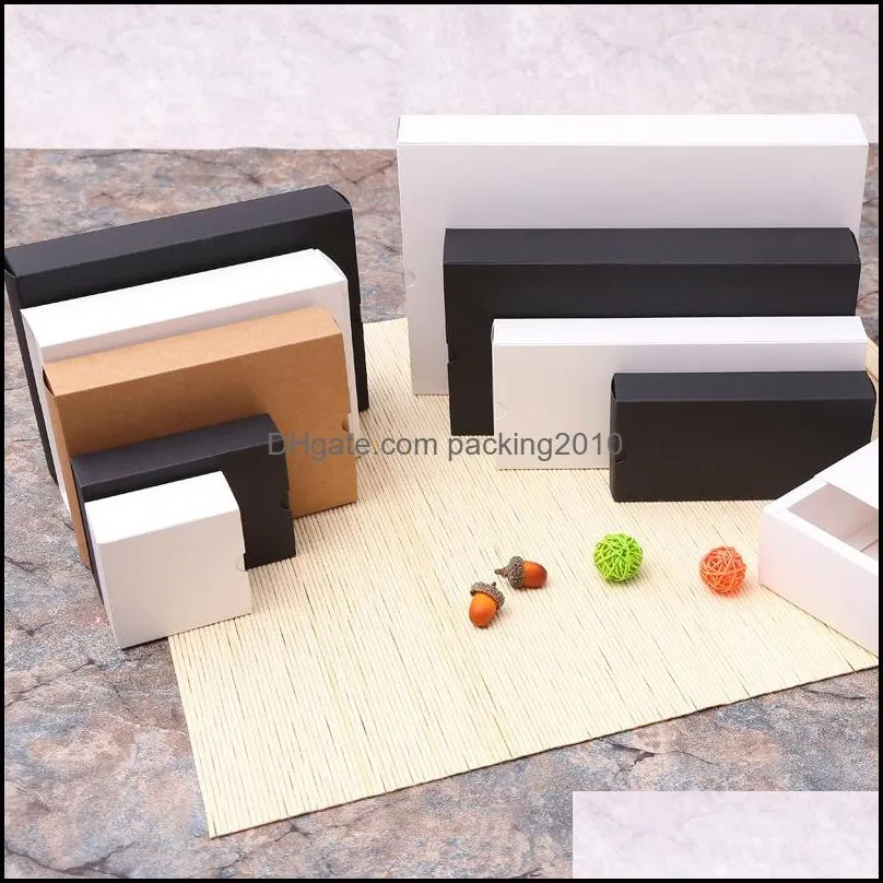 Black Kraft Gift Package Card Box Black Packing Gift Box White Paper Drawer Box Cardboard Favors Gift Packaging Boxes