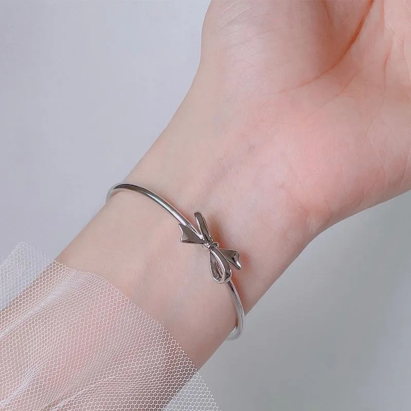 Bangle Original 925 Stamp Silver Cute Romant Bow Bowles for Women Fashion Bracelets Party Wedding Association مجوهرات الهدايا