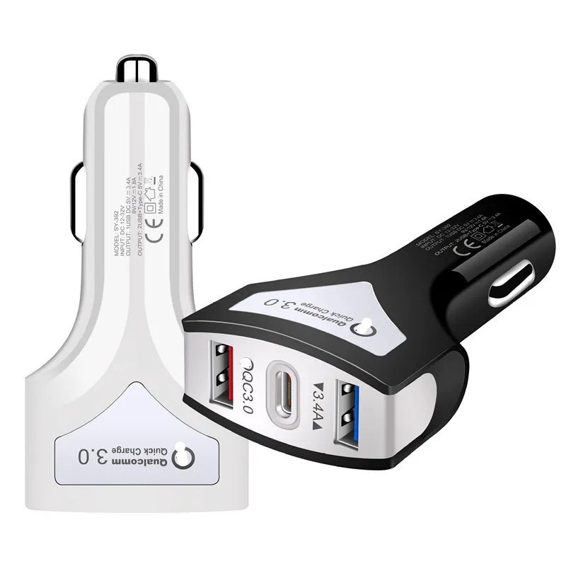 Mini caricabatteria per auto 2 porte USB e porta di ricarica rapida 3.0 con adattatore QC3.0 per martello di emergenza di sicurezza di tipo C