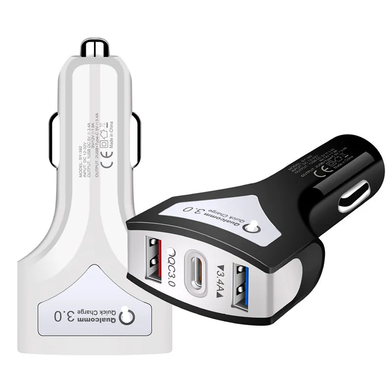 Mini Car Charger 2USB ومنفذ Charge Charge 3.0 مع محول Hammer للطوارئ Fast QC3.0