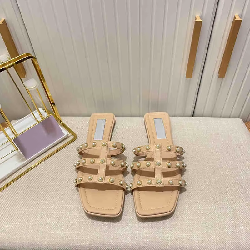 Slippers For Women Beach Slides Designer Home Hotel Luxury Pearl Sandals Female Flat Shoes High Heels 220811