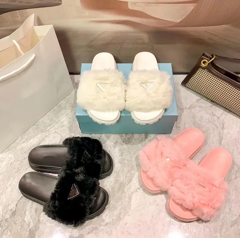 Women Winter Wool Slipper Designers Paris Plush Slippers Luxury