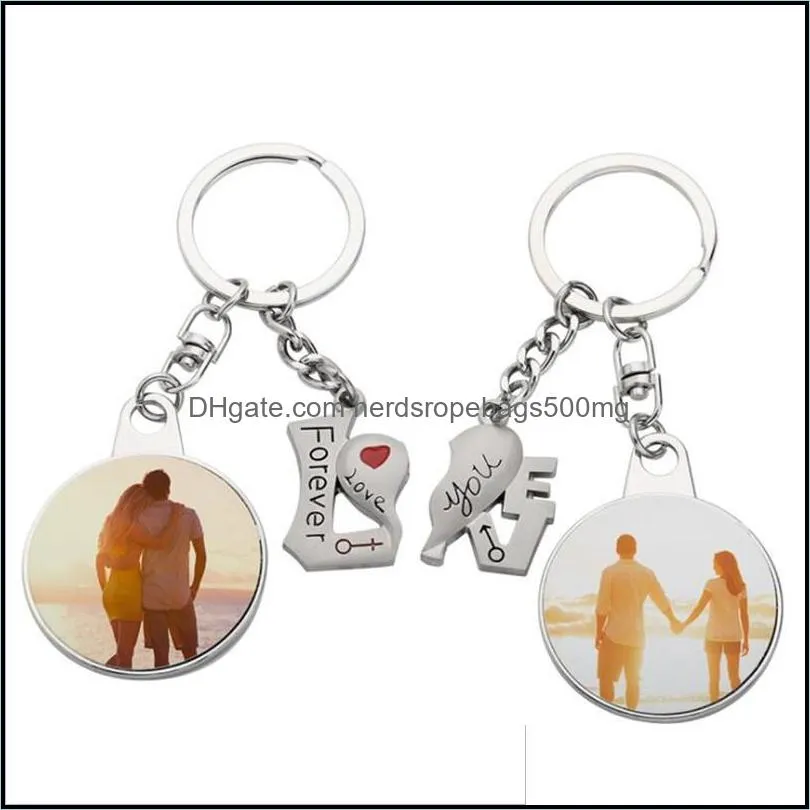 Sublimation Couple Keychain Favor Metal Letter Engraving Charm Heart-shaped Key Ring Romantic Valentine`s Day Gift RRB13112