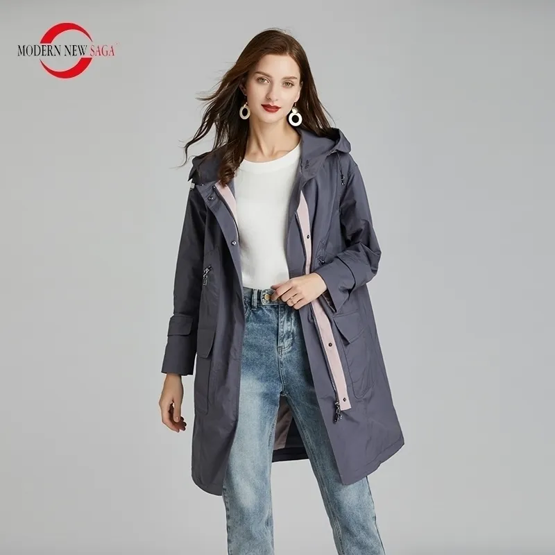 Modern Saga Women Trench Coat Spring Fashion Long Coat Hooded Woman Coats Autumn Windbreaker Trench Femme Russian Size 201030303030