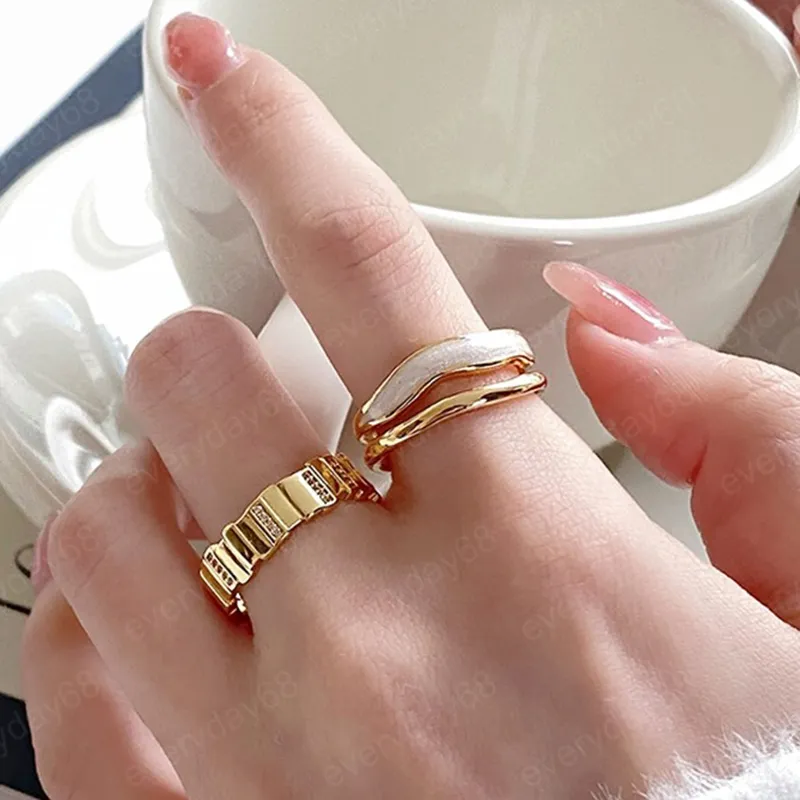 Bagues coréennes en émail double métal pour femmes élégantes délicates Zircon Adjustabel Finger Ring Jewelry
