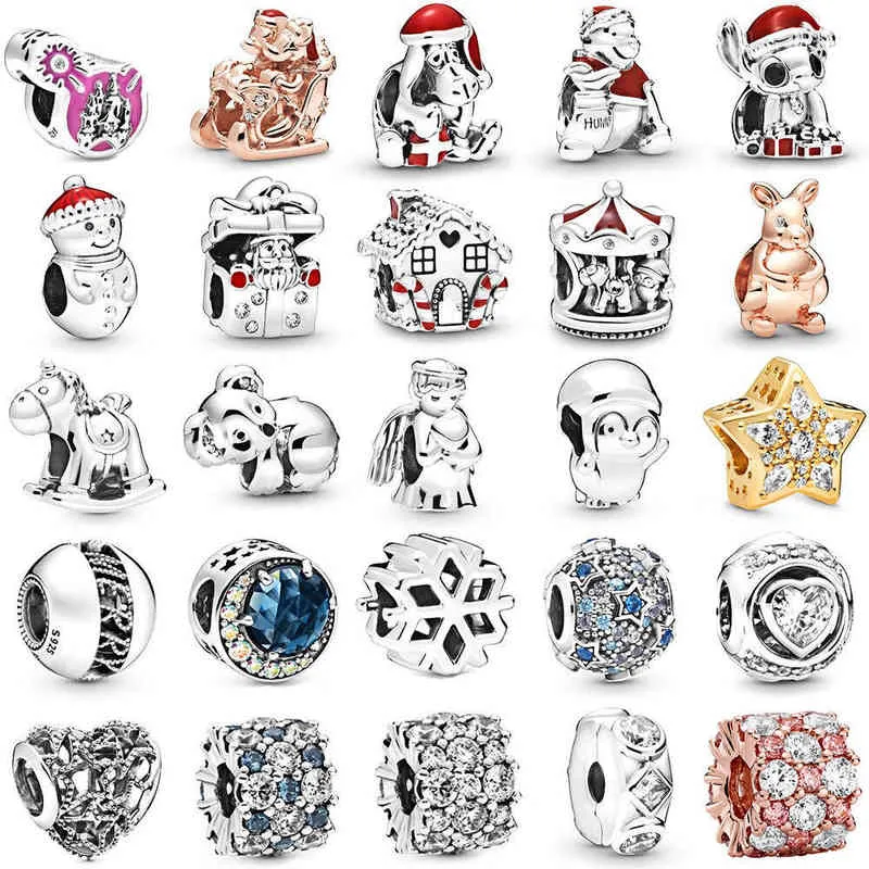 Ny 2019 100% 925 Sterling Silver Winter Christmas Serie Rose Guld Söt Animal Charm Fit DIY Original Bracelet Smycken Gift AA220315