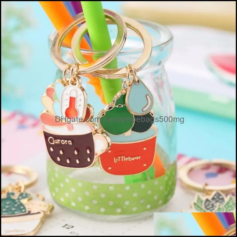 Party Favor Event Supplies Festive Home Garden Enamel Cactus Keychains Women Succent Potted Keychain Beach Style Hat Rings Creative Car Ke