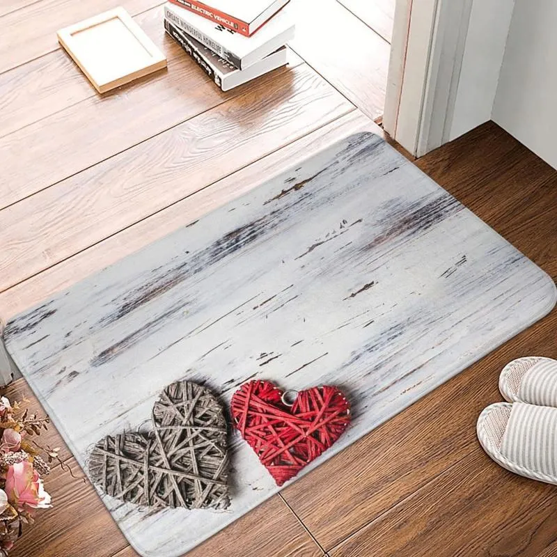 Carpets Heart Red Wood Doormat Bathroom Rectangle Polyeste Mat Kitchen Door Floor Balcony Anti-slip Rug Area Rugs