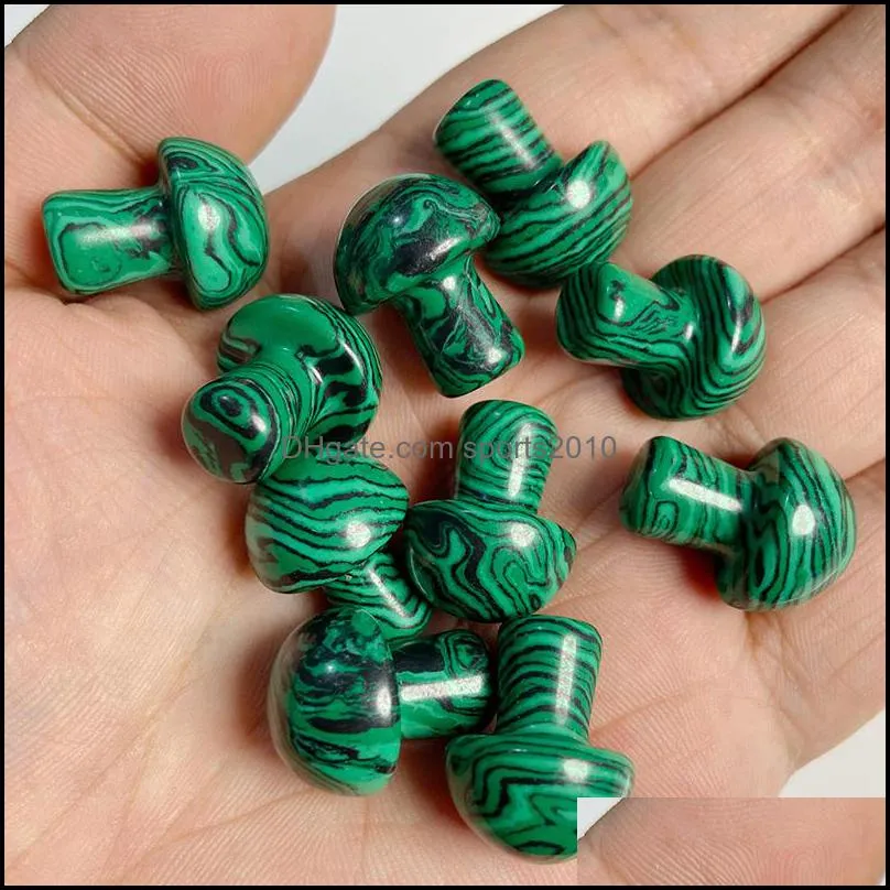 Arti e mestieri Regali artistici Giardino domestico 20 mm Mini pietra di malachite Fungo Pianta Statua Pietre Ornamento Intaglio Decora Dhdxt