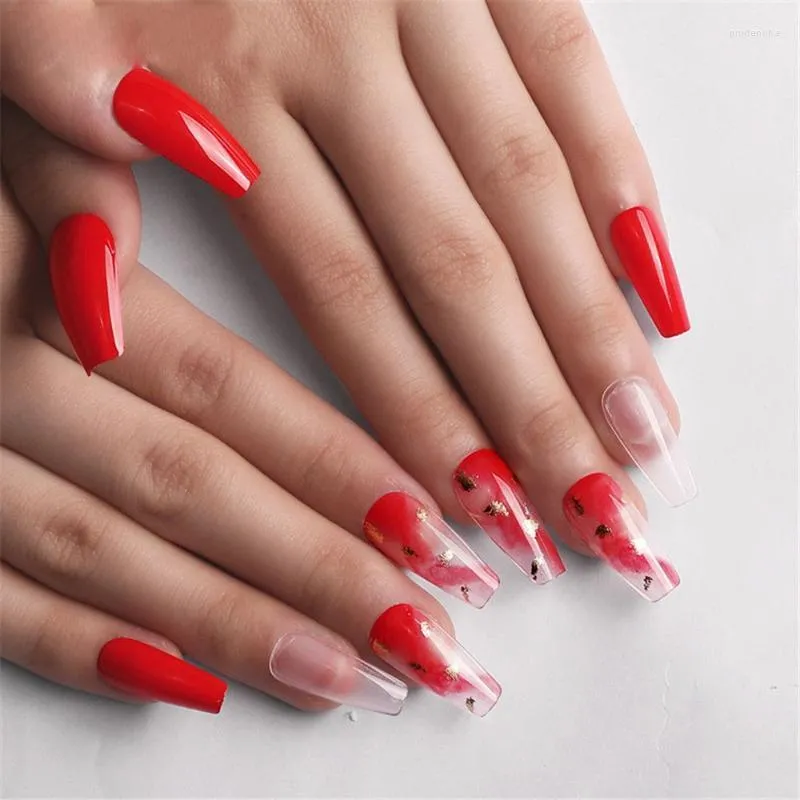 Faux Ongles Femmes Long Paragraphe Art D'ongle Artificiel Faux Ballerine Presse Sur Rouge Prud22