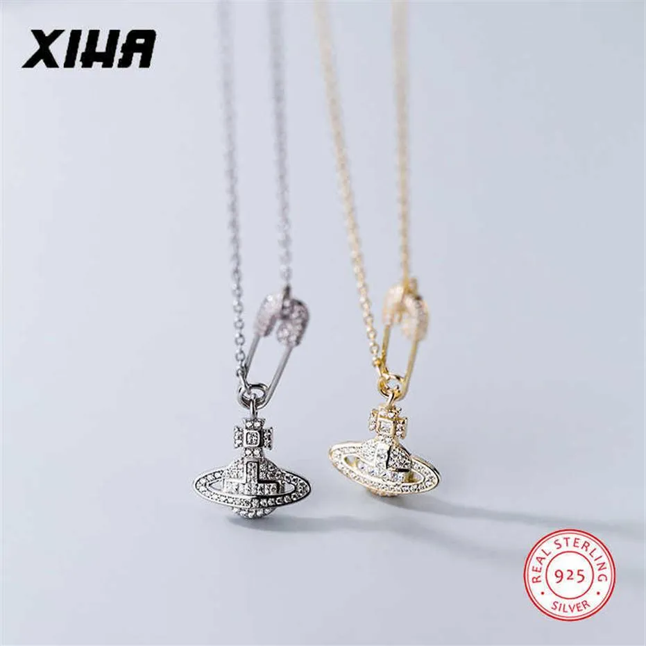 Xiha echte 925 Sterling Silber Stern Sicherheitsnadel Anhänger Halskette Frauen Kubische Zirkonia Halsketten S925 Schmuck 210621249m