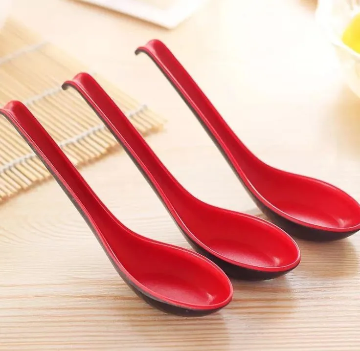 wholesale Red Black Color Melamine Spoons Home Flatware Japanese Plastic Bowl Soup Porridge Spoon SN3107