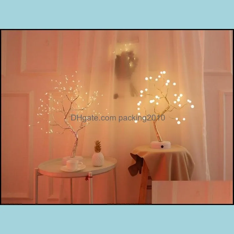 Creative Novelty Items copper wire led pearl tree gypsophila touch creatives gifts stars snowflakes lights bedroom room Christmas decoration USB night