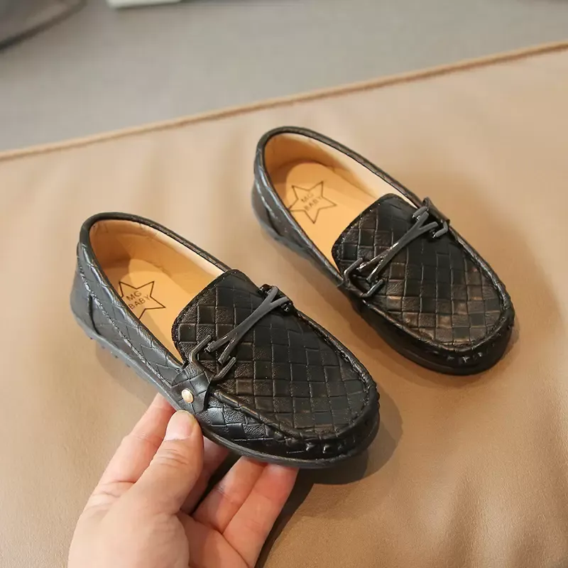 Boys Casual Leather Shoes Kids Metal PU Loafers Peas Shoes Toddler Slip-on Soft Boat Moccasin Of Boy 26-35