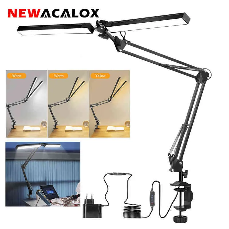 NEWACALOX EU/US 12V Reading Desk Lamp with 160Pcs LED Lights 24W Indoor Light Table Clamp Folding Light for Office/Study/Working H220423