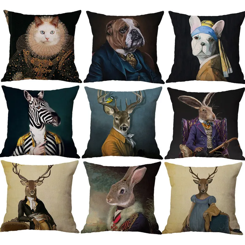 Rabbit Zebra Giraffe Elephant Deer Pug Horse Cushion Cover 45X45cm Nordic Fashion Animal Sofa Decorative Throw Pillow Case 220623