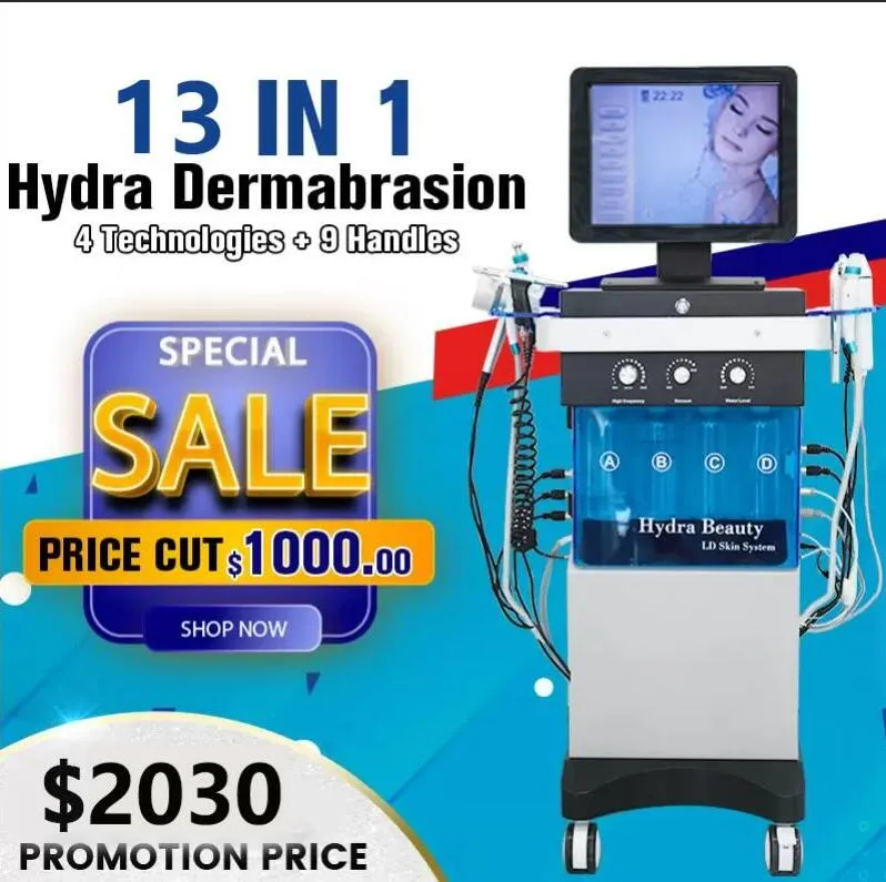 살롱 사용 13 in1 SPA Hydra Dermabrasion Machine 다이아몬드 피부 재 포장 바이오 미세 화폐 미세 박피술 껍질 껍질 여드름 치료