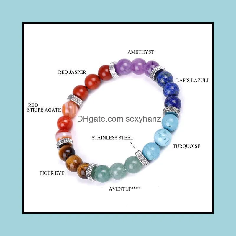 7 Chakra Bracelets Reiki Natural Stone Strand Bracelet Healing Crystal Quartz Charm Beaded Bracelets Meditation Balance Femme