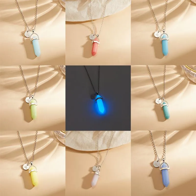 Pendant Necklaces Hexagonal Column Natural Stone Luminous Necklace Healing Crystal Glowing In Dark Jewelry GiftPendant NecklacesPendant