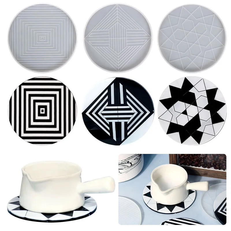 Resin Craft Tools 3D Geometric Pattern Coaster Silicone Molds for Epoxy Resin Casting DIY Coffee Cup Mat Tea Pad Home Decoration